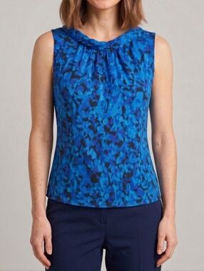 SPENSE Blue Abstract Blue Blouse M Sleeveless Cowl Neck Professional Office Top